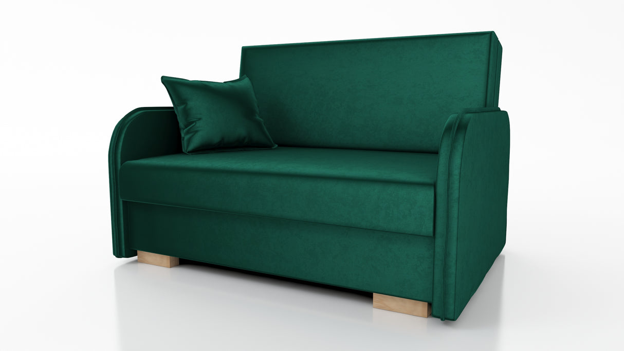 2 SEATER SOFA BED GOLDY 124CM EASY CLEAN FABRIC / SPRINGS + FOAMDimensions : width 124 cm height to the seat 38 cm side height 60 cm depth 100 cm seat depth 65 cm over sleeping 113/195 cm(no possibility to change dimensions) +/- 3BERLIN FABRIC CLICK HEREJ