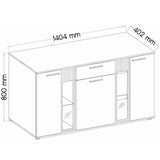 SIDEBOARD SALSA SONOMA LED LIGHTS OPTIONAL 140CMDimensions: 1404 x 800 x 402mm (W x H x D)Number of packages: 2Front:- 15mm white laminated board- melamine rim- glass with a black print- handle: 128mm plasticBody:- 15mm white laminated board- melamine rim