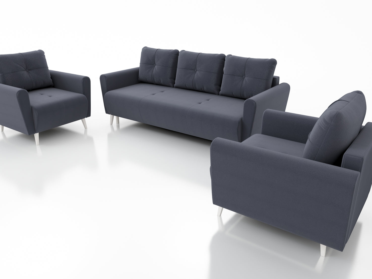 MONE 3+1+1 SOFA AND 2 ARMCHAIRS EASY CLEAN FABRIC / BONELL SPRINGS + FOAMSofa dimensions: sleeping area 135/191 cm width 221 cm depth 96 cm height to the seat 44 cm height of the legs 13 cmChair dimensions: width 90 cm seat width 60 cm height to the seat