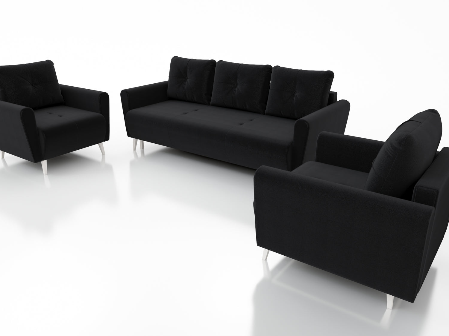 MONE 3+1+1 SOFA AND 2 ARMCHAIRS EASY CLEAN FABRIC / BONELL SPRINGS + FOAMSofa dimensions: sleeping area 135/191 cm width 221 cm depth 96 cm height to the seat 44 cm height of the legs 13 cmChair dimensions: width 90 cm seat width 60 cm height to the seat
