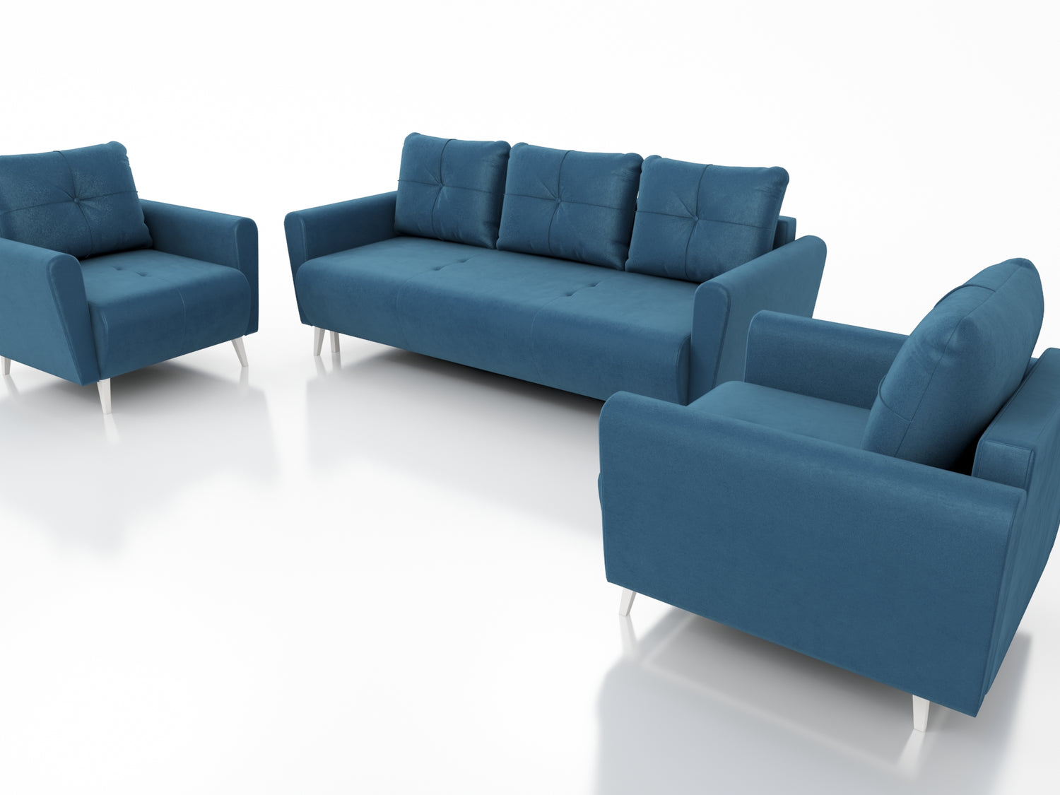 MONE 3+1+1 SOFA AND 2 ARMCHAIRS EASY CLEAN FABRIC / BONELL SPRINGS + FOAMSofa dimensions: sleeping area 135/191 cm width 221 cm depth 96 cm height to the seat 44 cm height of the legs 13 cmChair dimensions: width 90 cm seat width 60 cm height to the seat