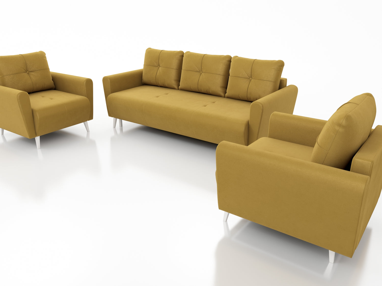 MONE 3+1+1 SOFA AND 2 ARMCHAIRS EASY CLEAN FABRIC / BONELL SPRINGS + FOAMSofa dimensions: sleeping area 135/191 cm width 221 cm depth 96 cm height to the seat 44 cm height of the legs 13 cmChair dimensions: width 90 cm seat width 60 cm height to the seat