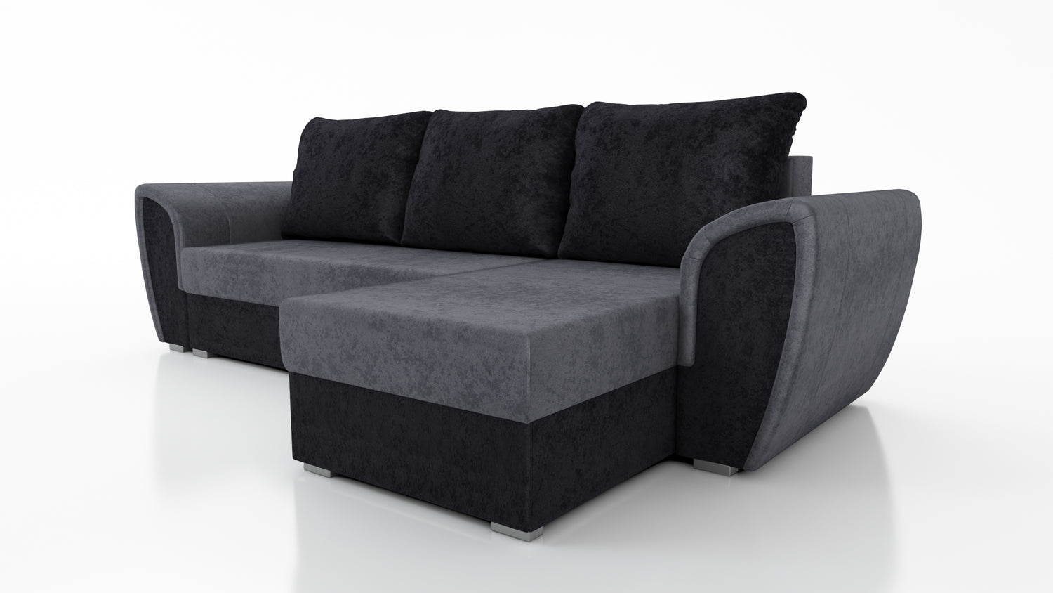 UNIVERSAL CORNER SOFA BED IRIS GREY/BLACK 260CM / FOAMTHIS MODEL IS UNIVERSAL WHICH MEANS YOU CAN CHOOSE CORNER SIDE DURING ASSEMBLY 3 X PILLOWS INCLUDED1 X STORAGE SPACE (OPTIONAL 2ND STORAGE FOR ADDITIONAL COST)Dimensions: width 260 cm depth 145 cm tota