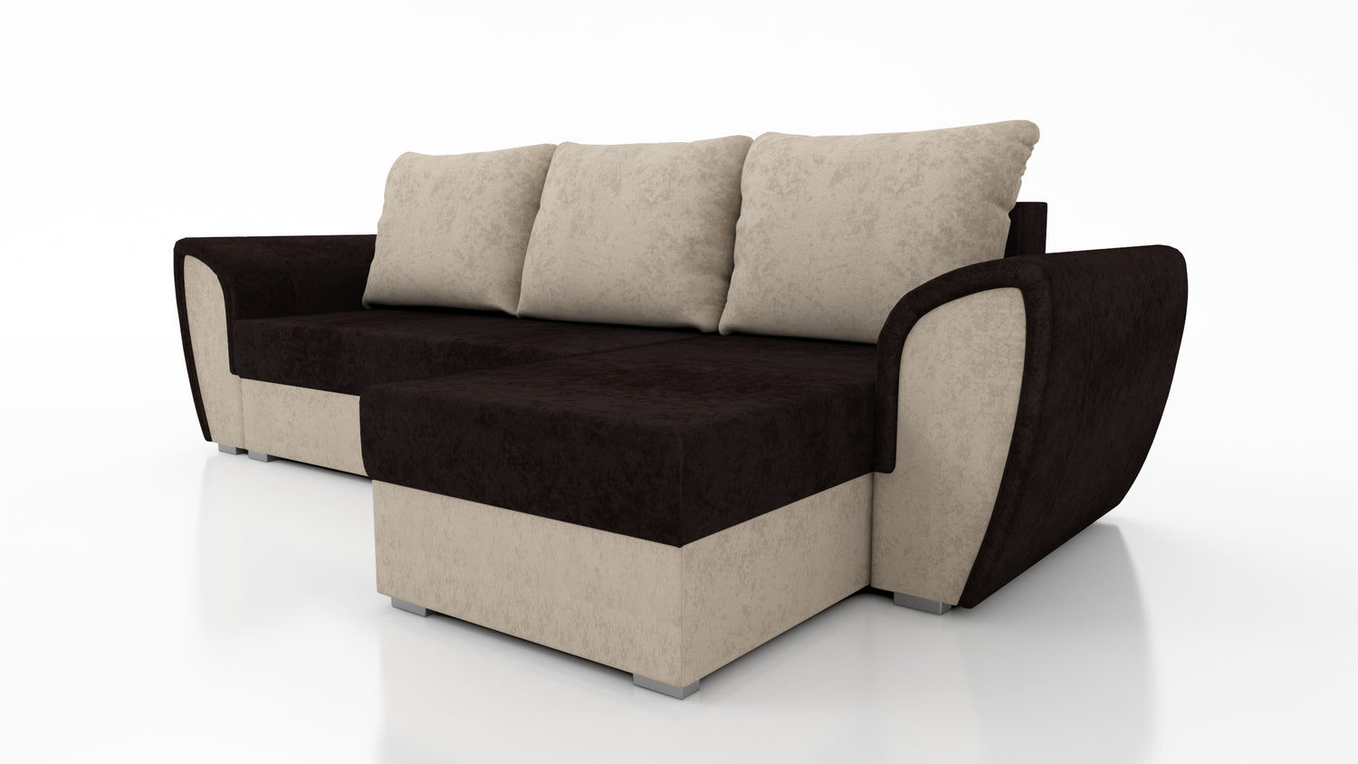 UNIVERSAL CORNER SOFA BED IRIS BROWN/BEIGE 260CM / FOAMTHIS MODEL IS UNIVERSAL WHICH MEANS YOU CAN CHOOSE CORNER SIDE DURING ASSEMBLY 3 X PILLOWS INCLUDED1 X STORAGE SPACE (OPTIONAL 2ND STORAGE FOR ADDITIONAL COST)Dimensions: width 260 cm depth 145 cm tot