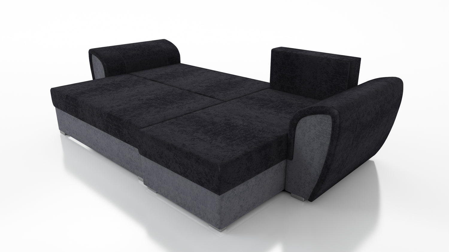 UNIVERSAL CORNER SOFA BED IRIS BLACK/RED 260CM / FOAMTHIS MODEL IS UNIVERSAL WHICH MEANS YOU CAN CHOOSE CORNER SIDE DURING ASSEMBLY 3 X PILLOWS INCLUDED1 X STORAGE SPACE (OPTIONAL 2ND STORAGE FOR ADDITIONAL COST)Dimensions: width 260 cm depth 145 cm total