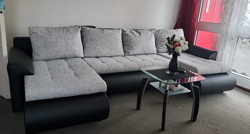 CORNER SOFA BED PRADO U SHAPE 300cm GREY/BLACK - Anna Furniture