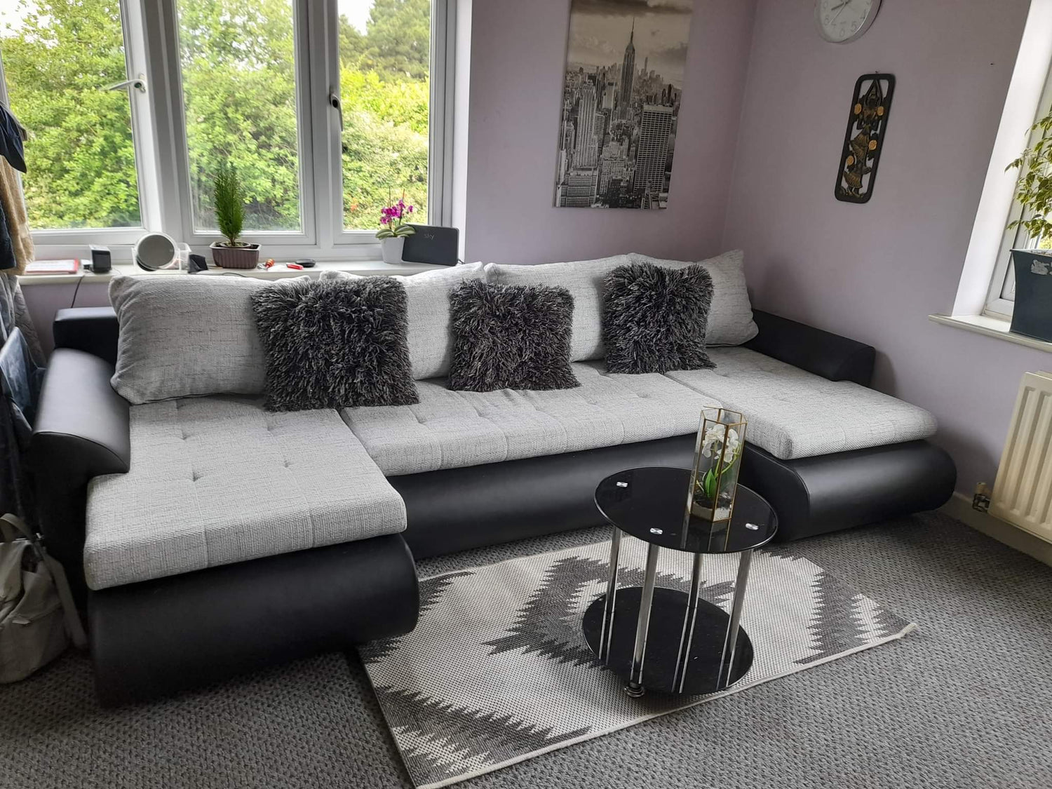 CORNER SOFA BED PRADO U SHAPE LAWA 09/1114 300cm GREY/BLACK / SPRINGS + FOAMWavy springs + FOAM CHOICE OF COLOR large sleeping areaSeat and cushions made of Lawa Fabric click here bottom and sides made on faux leather Soft click here. Dimensions W: 300cm