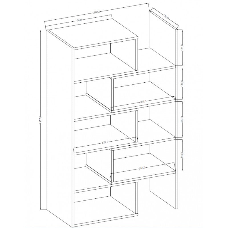 TALL 188CM BOOKCASE WHITE ADJUSTABLE WIDTH 72-125CMDimensions: width: 725 UP TO 1250 mm, height: 1880 mm, depth: 330 mmMADE OF:- 22 mm laminated board in white- ABS edging 0.4 mmAnna Furniture