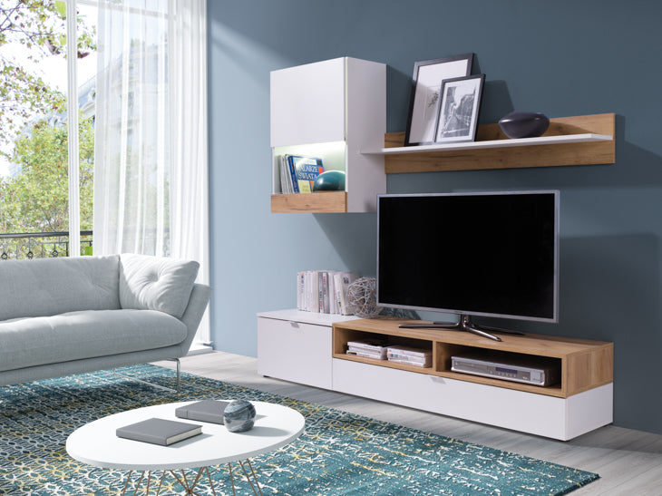 RICKO WHITE/OAKFlat packed for self-assembly with a clear and easy instructions. Modern design makes it suitable for any interior. Extras:REMOTE CONTROL 16 COLORS LED LIGHTS £20Anna Furniture