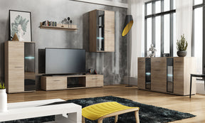 TV WALL UNIT SALSA SET WITH SIDEBOARD SONOMAFlat packed for self-assembly with a clear and easy instructions. Modern design makes it suitable for any interior.CUPBOARD: Dimensions: width 140 cm height 80 cm depth. 40 cm EXTRAS FOR BOTH WALL UNIT AND SIDEB