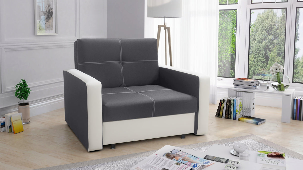 SINGLE SOFA BED BELLA I 108CM / FOAMAmerican single sofa BELLA I comfortable sleeping function made of highly flexible polyurethane foam T30 / 42 the sofa was made on a wooden skeleton automatic machine - facilitating unfolding thanks to which we can quic