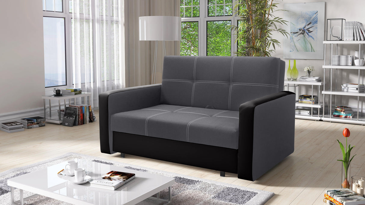 TWO SEATER SOFA BED BELLA II 137CM / SPRINGS + FOAMDimensions :- width 137 cm- height 85 cm- depth 95 cm- area sleeping 113/195 cm +/- 3The sofa is made on a wooden skeleton, the seat uses corrugated springs and PUR T30 / 42 foam. The sofa is unfolded usi