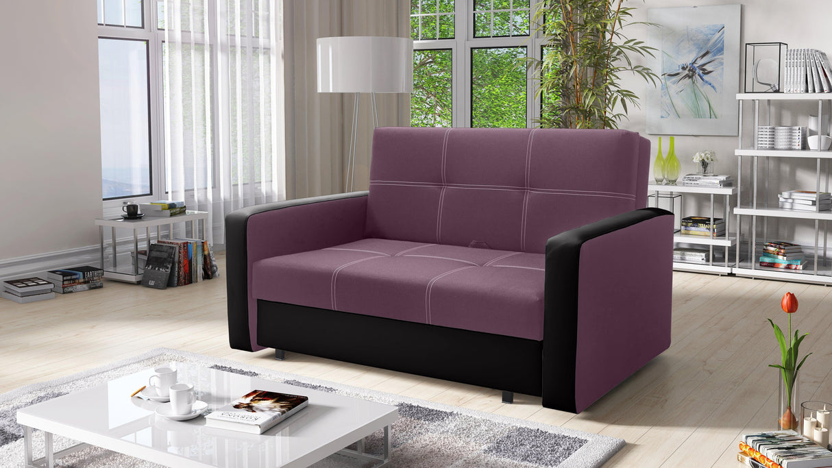 TWO SEATER SOFA BED BELLA II 137CM / SPRINGS + FOAMDimensions :- width 137 cm- height 85 cm- depth 95 cm- area sleeping 113/195 cm +/- 3The sofa is made on a wooden skeleton, the seat uses corrugated springs and PUR T30 / 42 foam. The sofa is unfolded usi