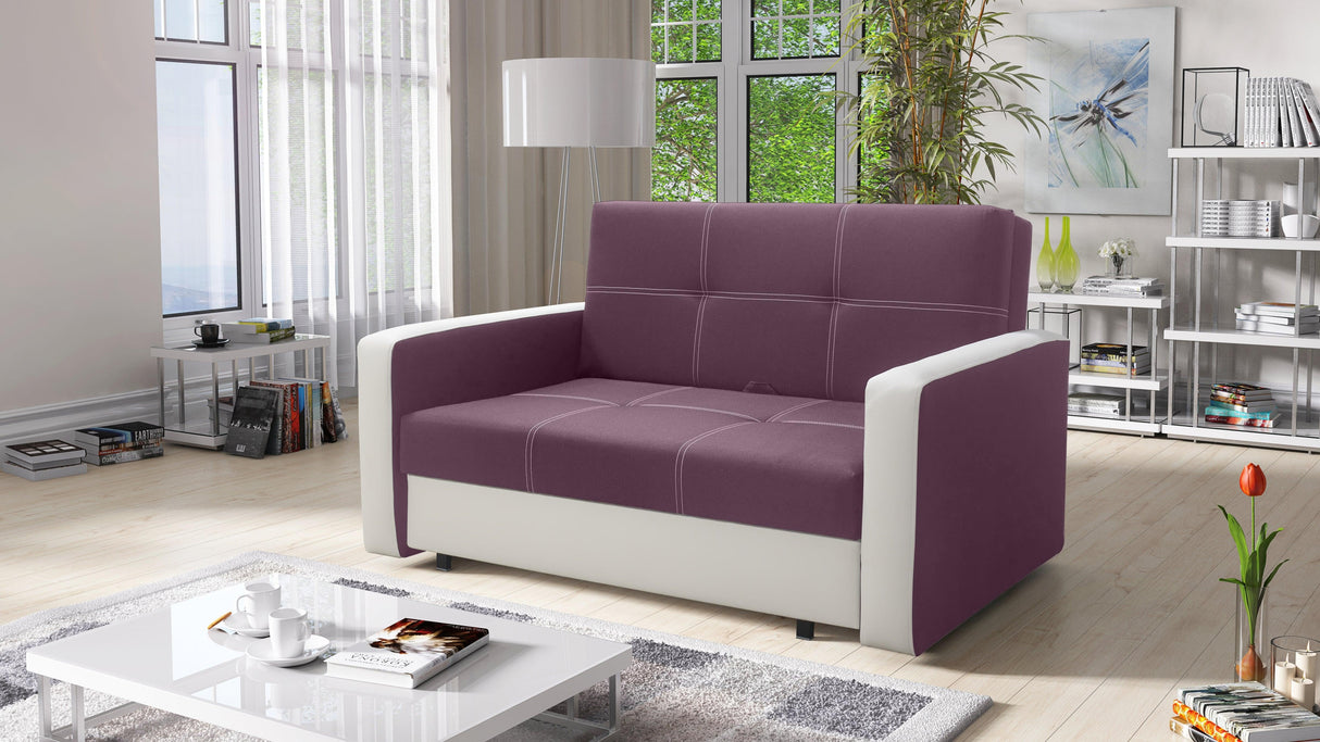 TWO SEATER SOFA BED BELLA II 137CM / SPRINGS + FOAMDimensions :- width 137 cm- height 85 cm- depth 95 cm- area sleeping 113/195 cm +/- 3The sofa is made on a wooden skeleton, the seat uses corrugated springs and PUR T30 / 42 foam. The sofa is unfolded usi
