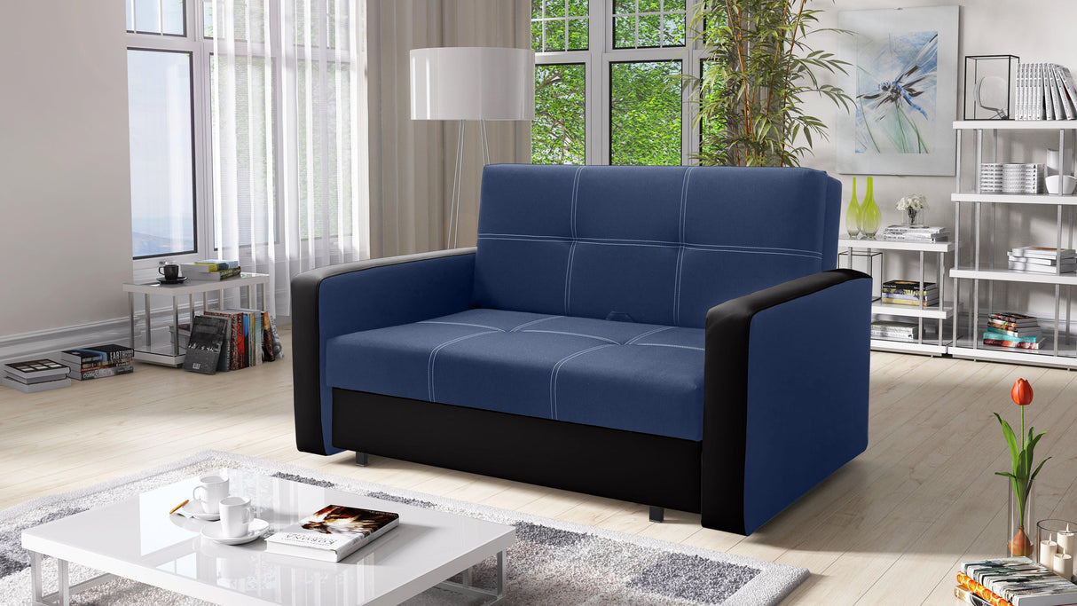 TWO SEATER SOFA BED BELLA II 137CM / SPRINGS + FOAMDimensions :- width 137 cm- height 85 cm- depth 95 cm- area sleeping 113/195 cm +/- 3The sofa is made on a wooden skeleton, the seat uses corrugated springs and PUR T30 / 42 foam. The sofa is unfolded usi