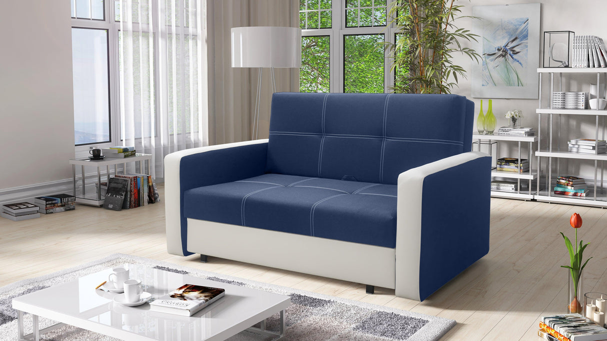 TWO SEATER SOFA BED BELLA II 137CM / SPRINGS + FOAMDimensions :- width 137 cm- height 85 cm- depth 95 cm- area sleeping 113/195 cm +/- 3The sofa is made on a wooden skeleton, the seat uses corrugated springs and PUR T30 / 42 foam. The sofa is unfolded usi