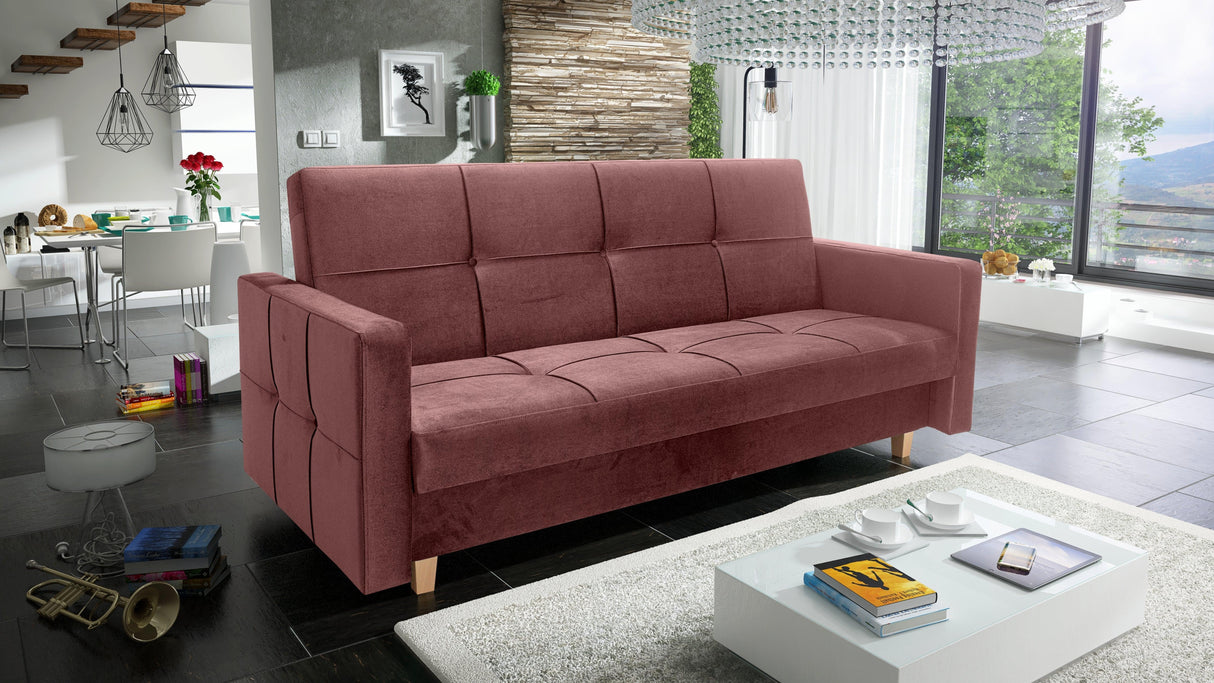 SOFA BED COSMO 210cm / SPRINGS + FOAM CHOICE OF COLOR EASY CLEAN FABRICSofa dimensions: sleeping area 120/187 cm width 210 cm depth 90 cm height to the seat 43 cm height of the legs 9 cm* dimensions are given with a tolerance of +/- 3 cmThe sleeping area