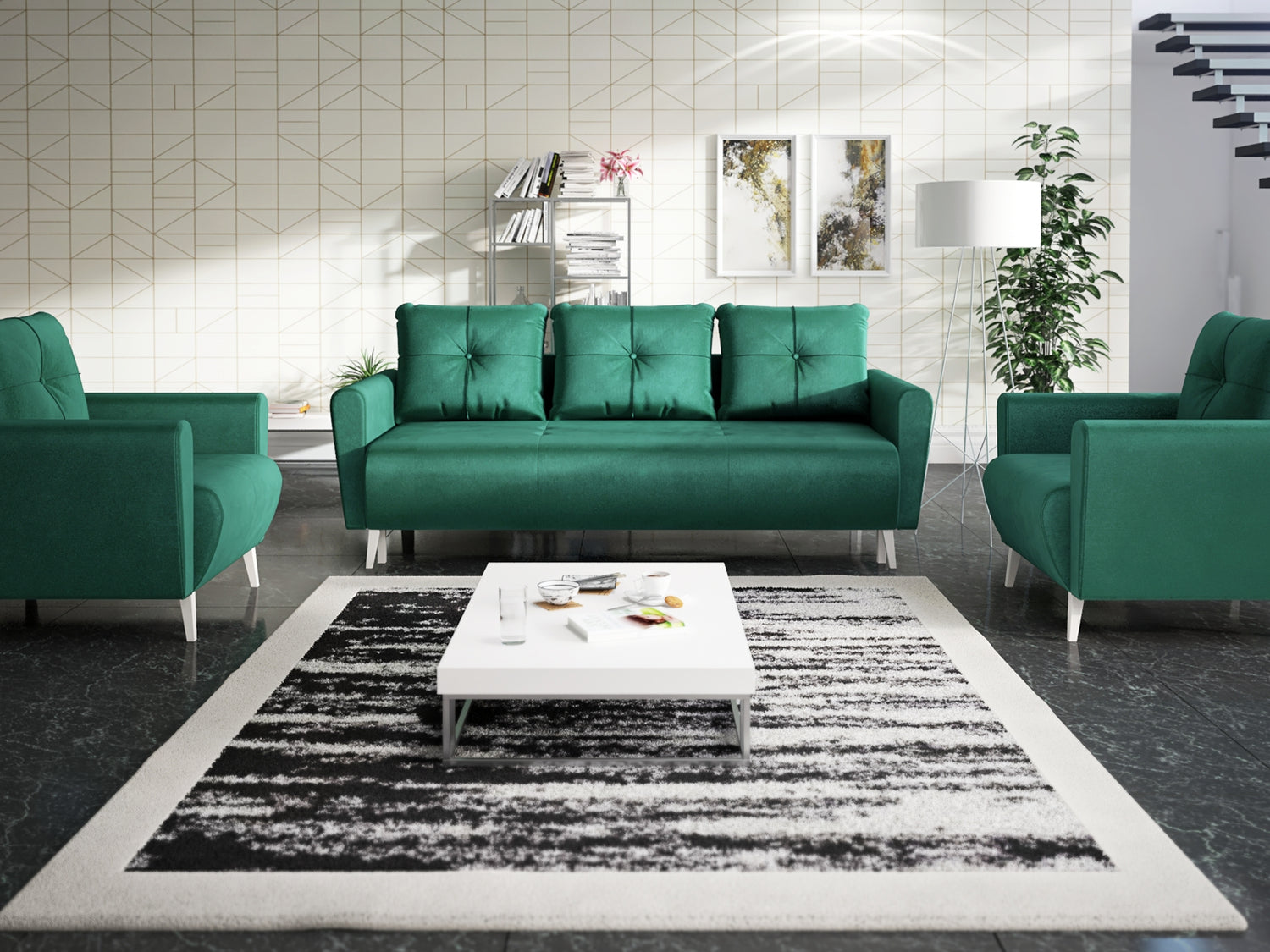 MONE 3+1+1 SOFA AND 2 ARMCHAIRS EASY CLEAN FABRIC / BONELL SPRINGS + FOAMSofa dimensions: sleeping area 135/191 cm width 221 cm depth 96 cm height to the seat 44 cm height of the legs 13 cmChair dimensions: width 90 cm seat width 60 cm height to the seat