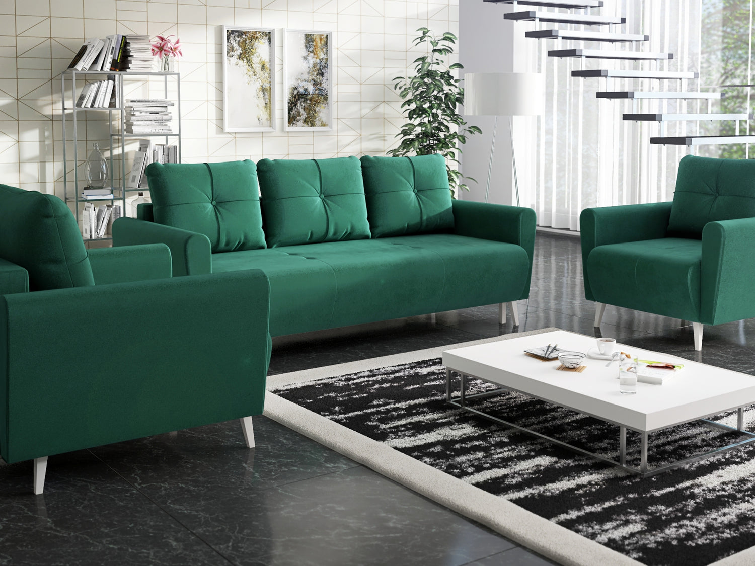 MONE 3+1+1 SOFA AND 2 ARMCHAIRS EASY CLEAN FABRIC / BONELL SPRINGS + FOAMSofa dimensions: sleeping area 135/191 cm width 221 cm depth 96 cm height to the seat 44 cm height of the legs 13 cmChair dimensions: width 90 cm seat width 60 cm height to the seat