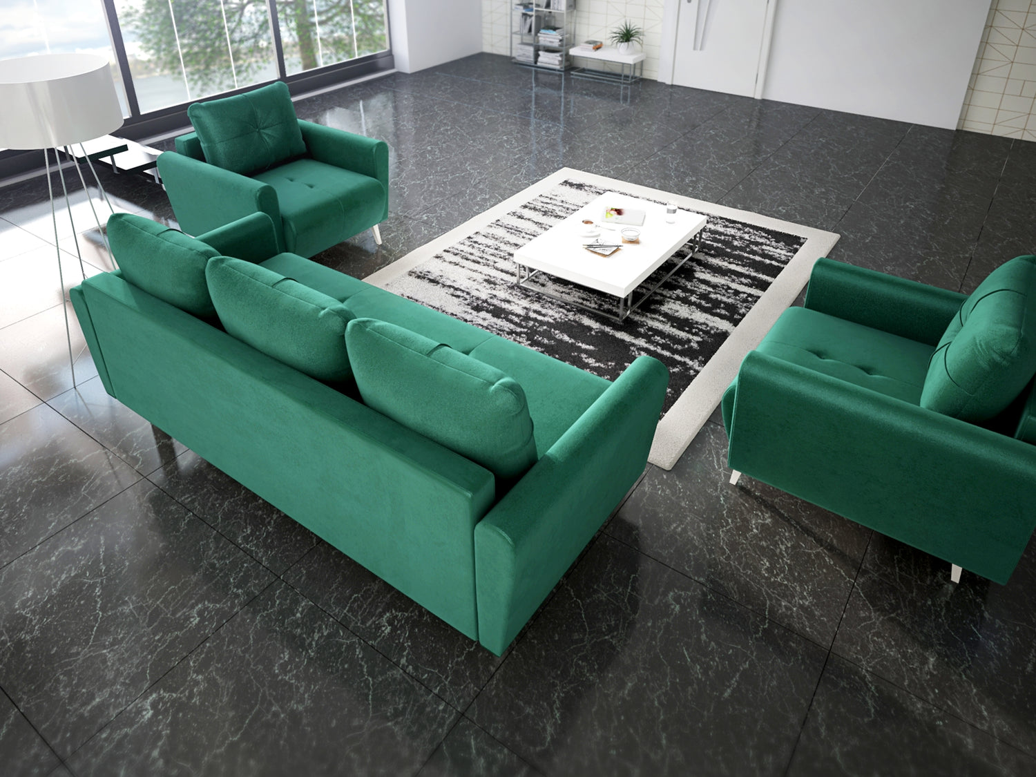 MONE 3+1+1 SOFA AND 2 ARMCHAIRS EASY CLEAN FABRIC / BONELL SPRINGS + FOAMSofa dimensions: sleeping area 135/191 cm width 221 cm depth 96 cm height to the seat 44 cm height of the legs 13 cmChair dimensions: width 90 cm seat width 60 cm height to the seat