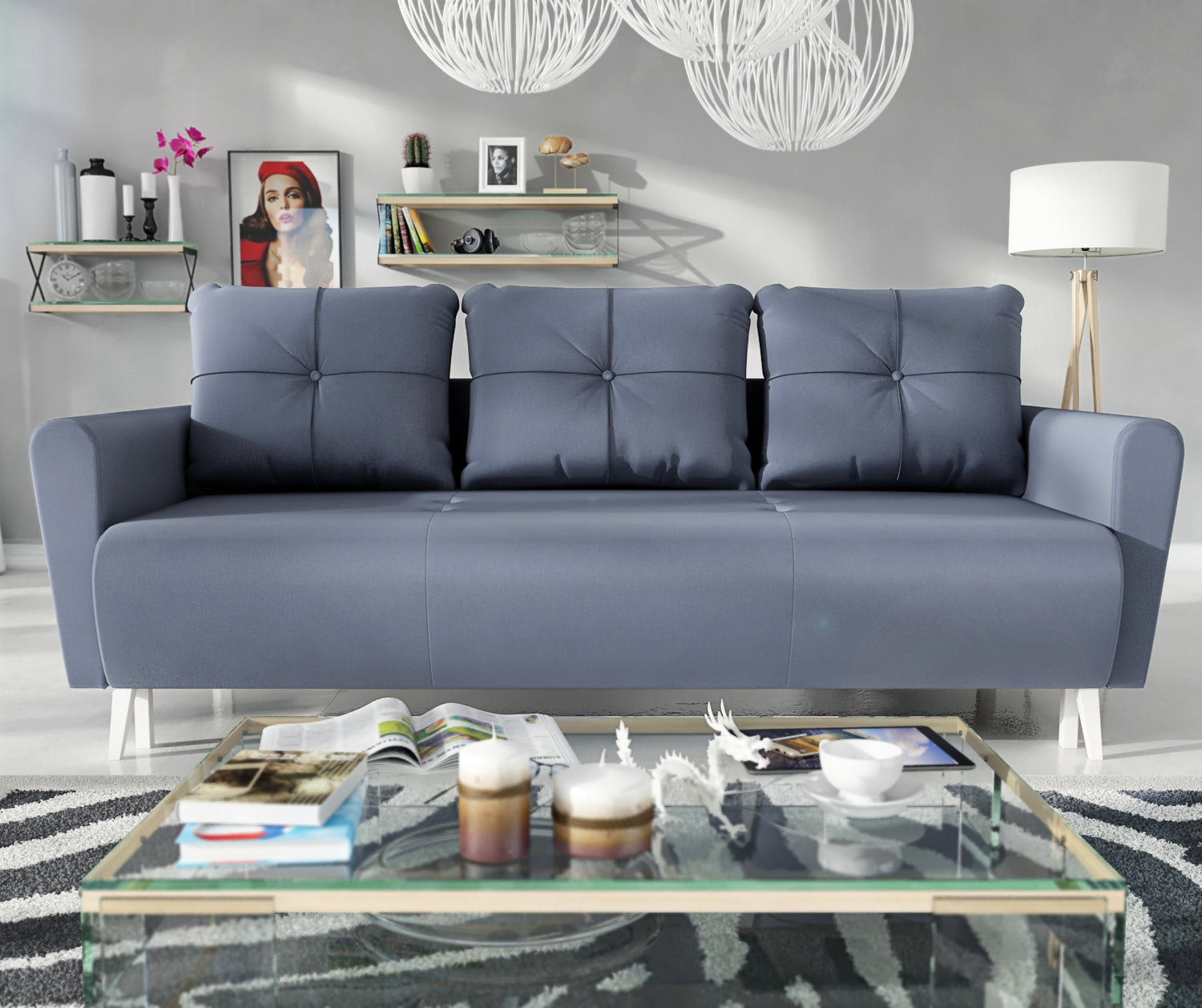 SOFA BED MONE CHOICE OF COLOR 221CM SEASY CLEAN FABRIC / BONELL SPRINGS + FOAMSofa dimensions: sleeping area 135/191 cm width 221 cm depth 96 cm height to the seat 44 cm height of the legs 13 cmSpecification: EASY CLEAN FABRIC free-standing furniture upho