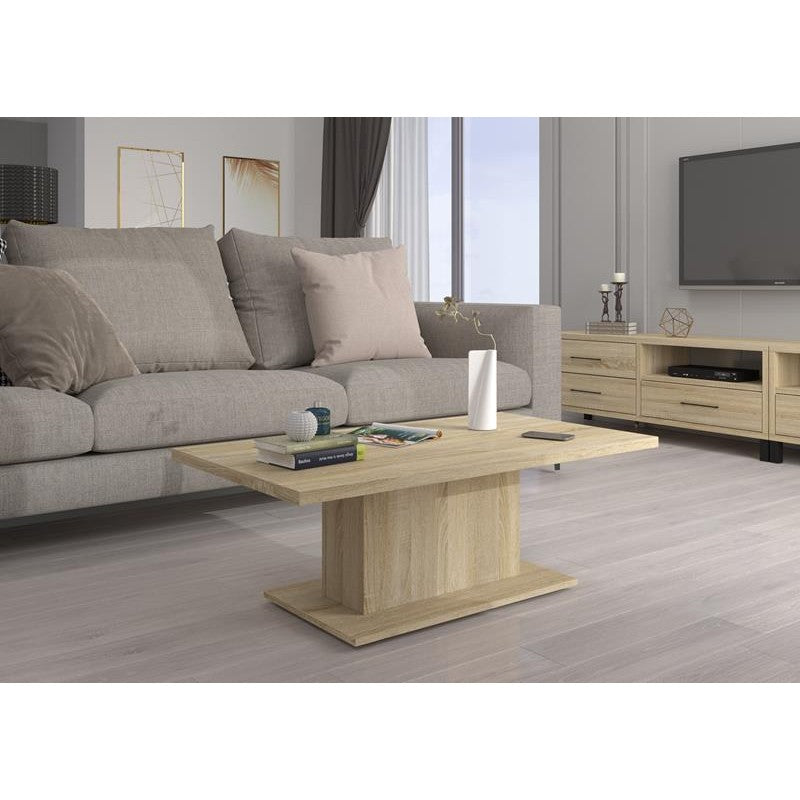 COFFEE TABLE BRISTOL SONOMA 110X60CMTable dimensionwid. 110 cm / dep. 60 cm / height 43 cmExecution: base made of white laminated board, 16mm thick The table top is 28mm thick, white.UncategorizedAnna Furniture